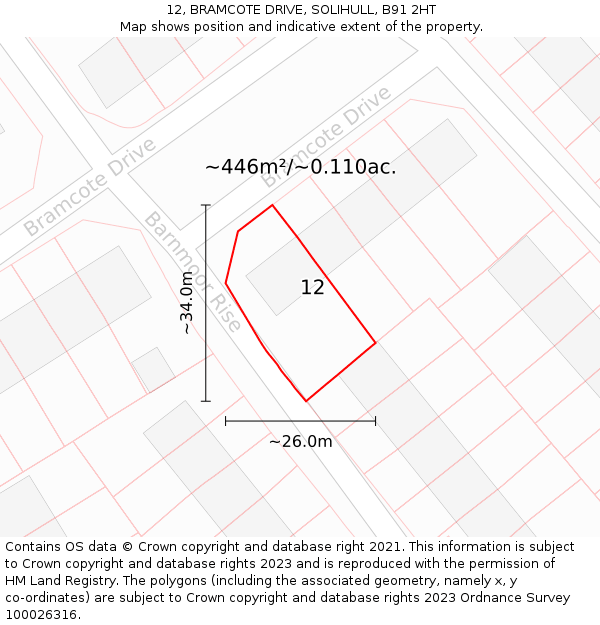12, BRAMCOTE DRIVE, SOLIHULL, B91 2HT: Plot and title map