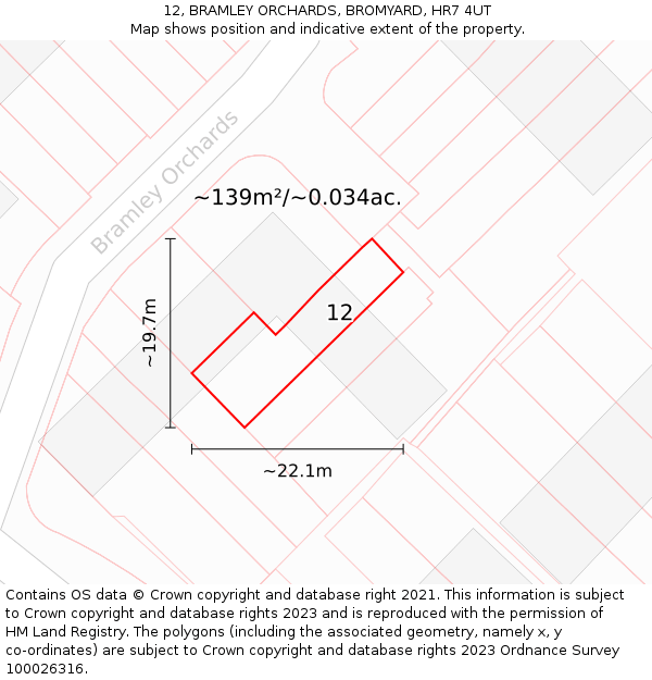12, BRAMLEY ORCHARDS, BROMYARD, HR7 4UT: Plot and title map