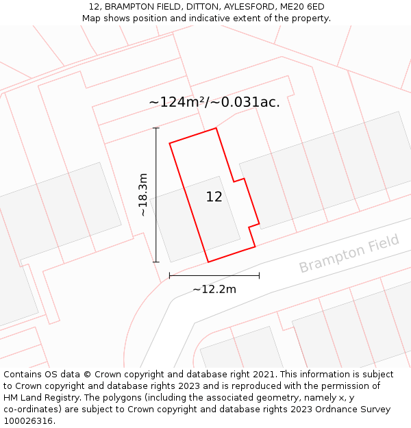 12, BRAMPTON FIELD, DITTON, AYLESFORD, ME20 6ED: Plot and title map