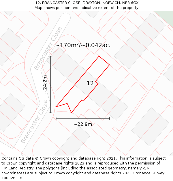 12, BRANCASTER CLOSE, DRAYTON, NORWICH, NR8 6GX: Plot and title map