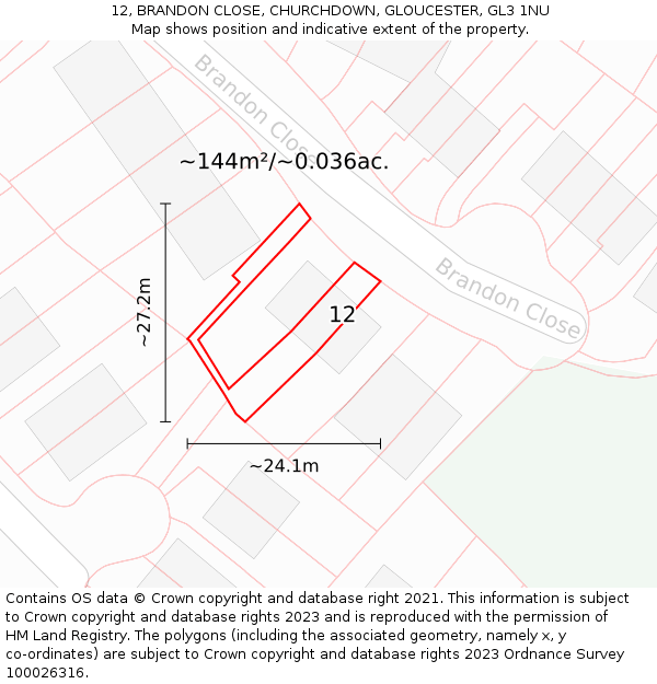 12, BRANDON CLOSE, CHURCHDOWN, GLOUCESTER, GL3 1NU: Plot and title map