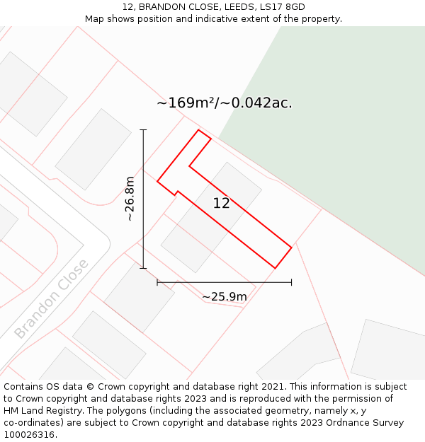 12, BRANDON CLOSE, LEEDS, LS17 8GD: Plot and title map