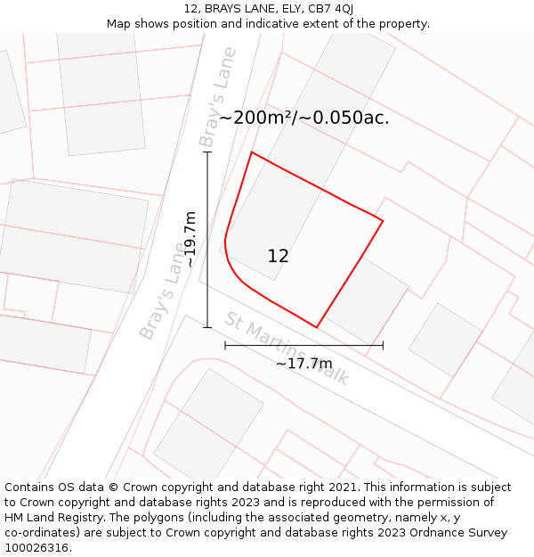 12, BRAYS LANE, ELY, CB7 4QJ: Plot and title map