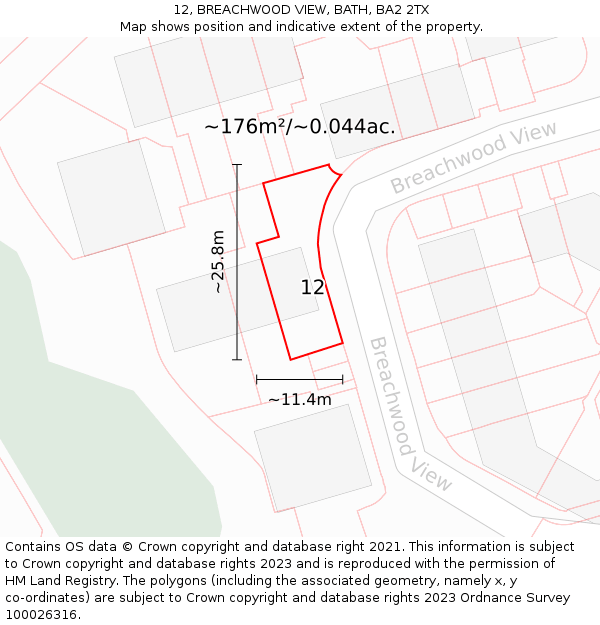 12, BREACHWOOD VIEW, BATH, BA2 2TX: Plot and title map