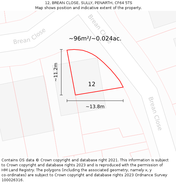 12, BREAN CLOSE, SULLY, PENARTH, CF64 5TS: Plot and title map
