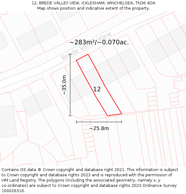 12, BREDE VALLEY VIEW, ICKLESHAM, WINCHELSEA, TN36 4DA: Plot and title map