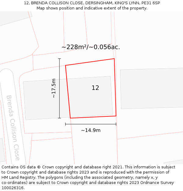 12, BRENDA COLLISON CLOSE, DERSINGHAM, KING'S LYNN, PE31 6SP: Plot and title map