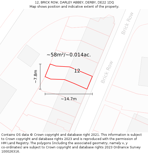 12, BRICK ROW, DARLEY ABBEY, DERBY, DE22 1DQ: Plot and title map