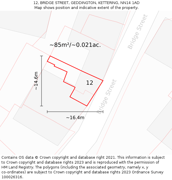 12, BRIDGE STREET, GEDDINGTON, KETTERING, NN14 1AD: Plot and title map