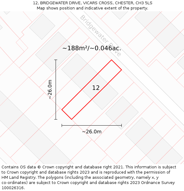 12, BRIDGEWATER DRIVE, VICARS CROSS, CHESTER, CH3 5LS: Plot and title map