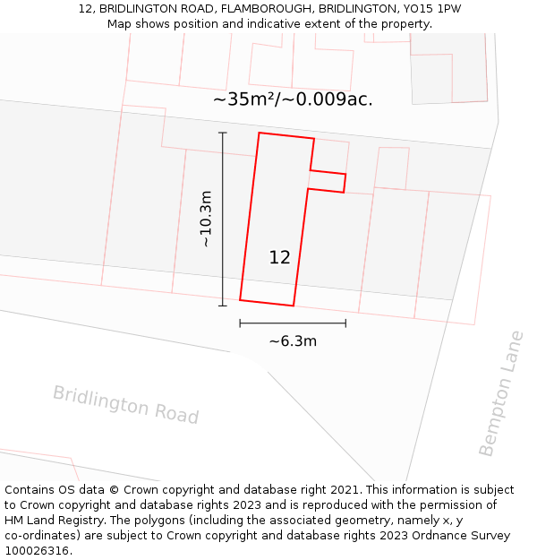 12, BRIDLINGTON ROAD, FLAMBOROUGH, BRIDLINGTON, YO15 1PW: Plot and title map