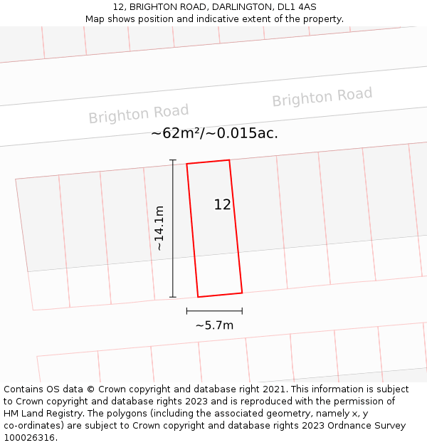 12, BRIGHTON ROAD, DARLINGTON, DL1 4AS: Plot and title map