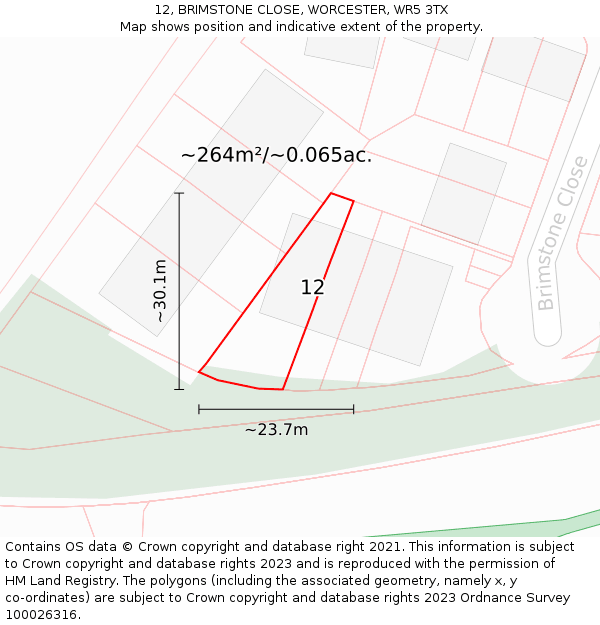 12, BRIMSTONE CLOSE, WORCESTER, WR5 3TX: Plot and title map