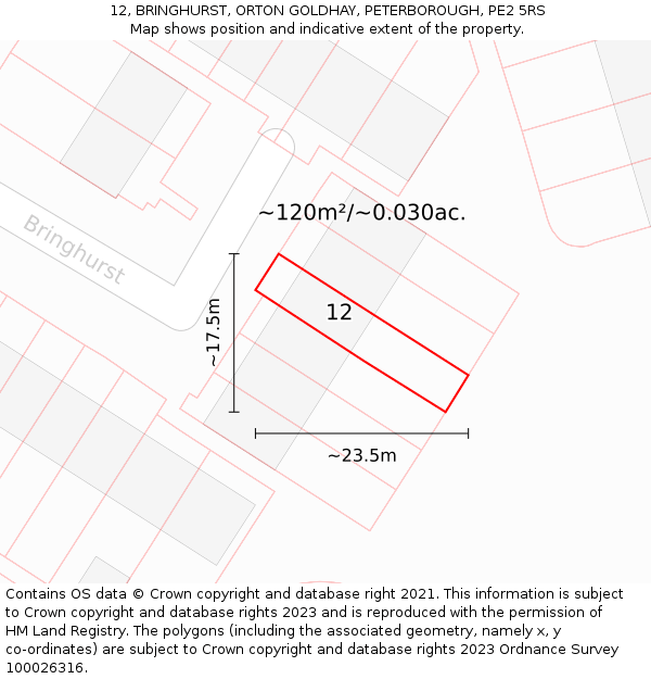 12, BRINGHURST, ORTON GOLDHAY, PETERBOROUGH, PE2 5RS: Plot and title map