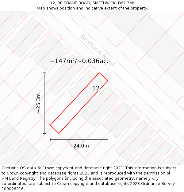 12, BRISBANE ROAD, SMETHWICK, B67 7AN: Plot and title map