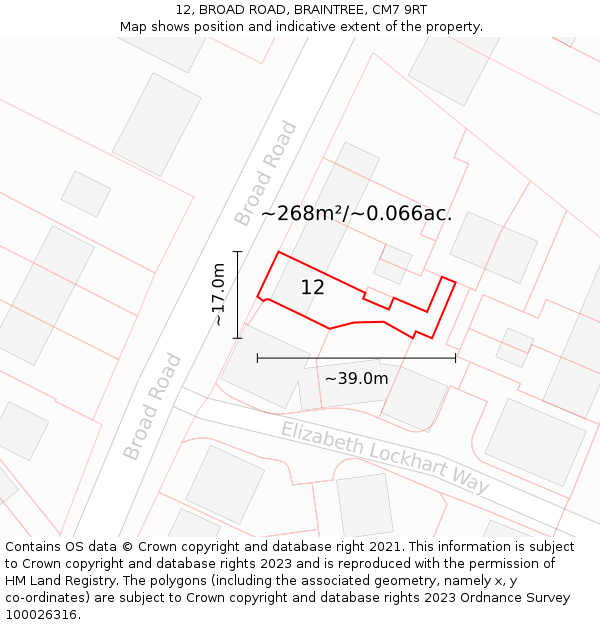 12, BROAD ROAD, BRAINTREE, CM7 9RT: Plot and title map