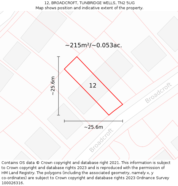 12, BROADCROFT, TUNBRIDGE WELLS, TN2 5UG: Plot and title map