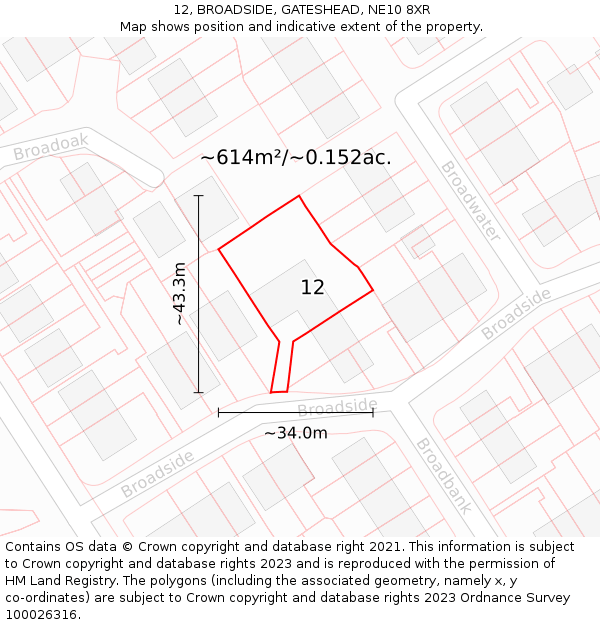 12, BROADSIDE, GATESHEAD, NE10 8XR: Plot and title map