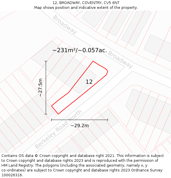 12, BROADWAY, COVENTRY, CV5 6NT: Plot and title map