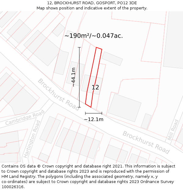 12, BROCKHURST ROAD, GOSPORT, PO12 3DE: Plot and title map