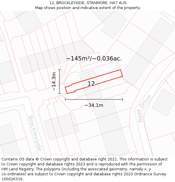 12, BROCKLEYSIDE, STANMORE, HA7 4US: Plot and title map