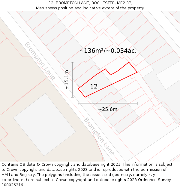 12, BROMPTON LANE, ROCHESTER, ME2 3BJ: Plot and title map