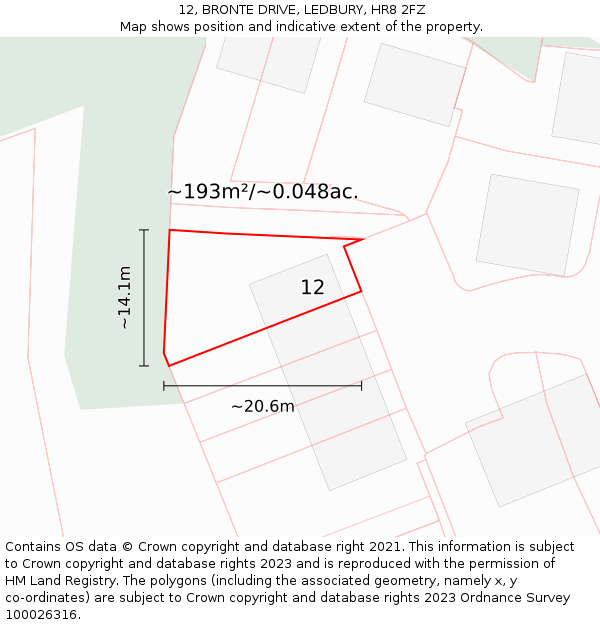 12, BRONTE DRIVE, LEDBURY, HR8 2FZ: Plot and title map