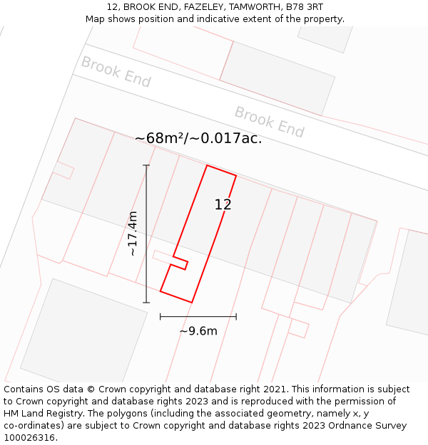 12, BROOK END, FAZELEY, TAMWORTH, B78 3RT: Plot and title map