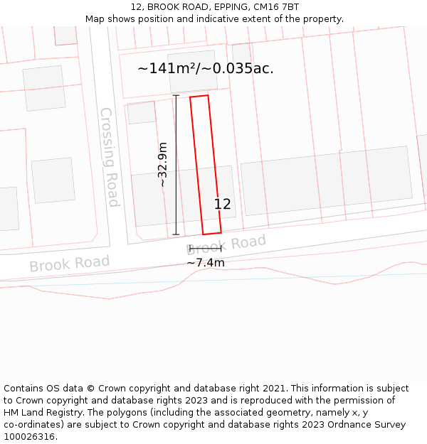 12, BROOK ROAD, EPPING, CM16 7BT: Plot and title map