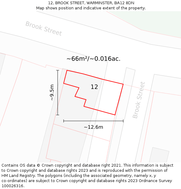 12, BROOK STREET, WARMINSTER, BA12 8DN: Plot and title map