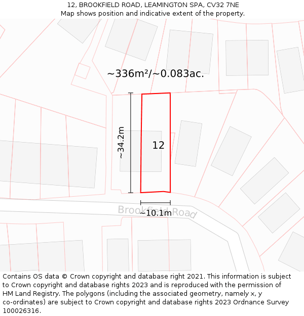 12, BROOKFIELD ROAD, LEAMINGTON SPA, CV32 7NE: Plot and title map