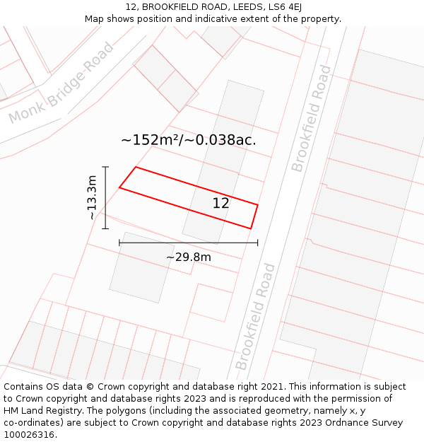 12, BROOKFIELD ROAD, LEEDS, LS6 4EJ: Plot and title map