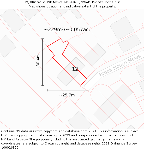 12, BROOKHOUSE MEWS, NEWHALL, SWADLINCOTE, DE11 0LG: Plot and title map