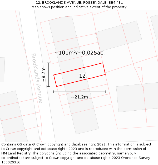 12, BROOKLANDS AVENUE, ROSSENDALE, BB4 4EU: Plot and title map