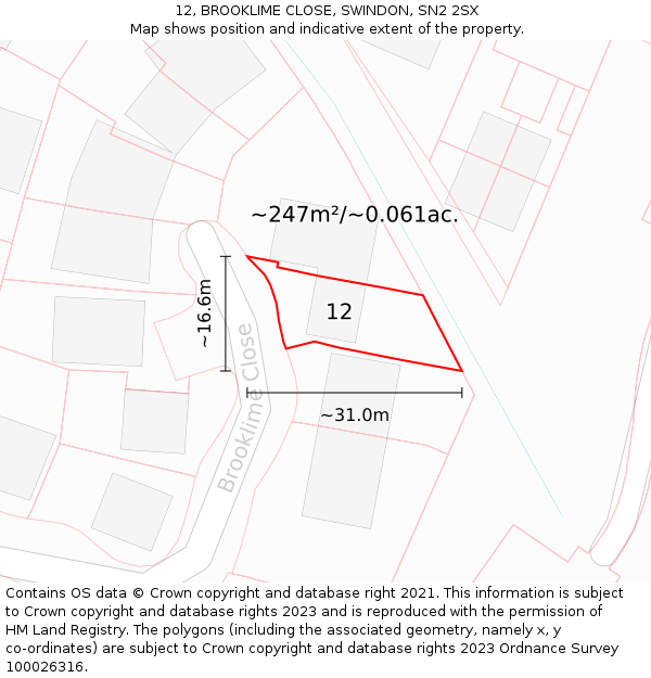 12, BROOKLIME CLOSE, SWINDON, SN2 2SX: Plot and title map