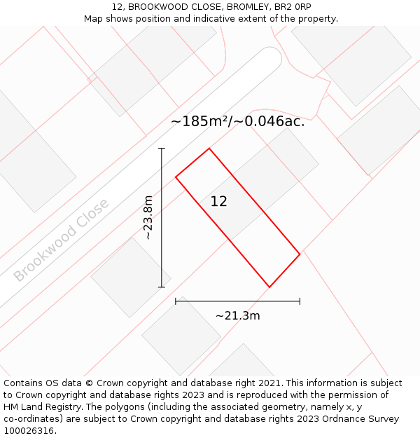 12, BROOKWOOD CLOSE, BROMLEY, BR2 0RP: Plot and title map