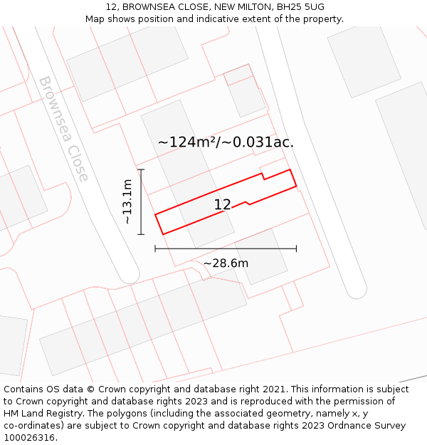 12, BROWNSEA CLOSE, NEW MILTON, BH25 5UG: Plot and title map