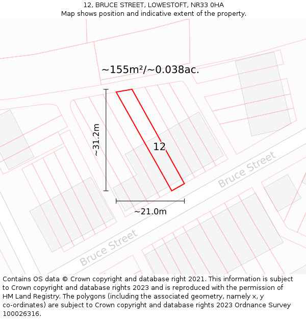 12, BRUCE STREET, LOWESTOFT, NR33 0HA: Plot and title map