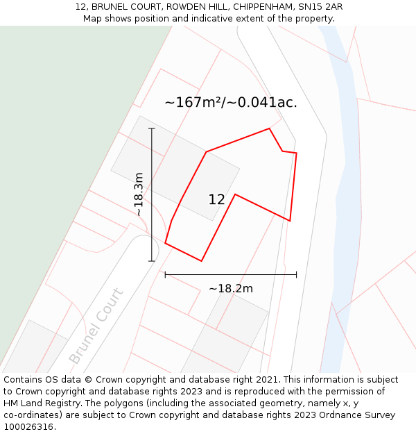 12, BRUNEL COURT, ROWDEN HILL, CHIPPENHAM, SN15 2AR: Plot and title map
