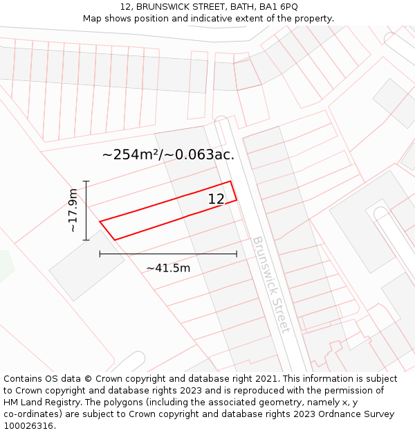 12, BRUNSWICK STREET, BATH, BA1 6PQ: Plot and title map