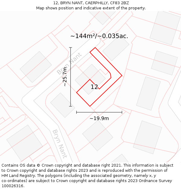 12, BRYN NANT, CAERPHILLY, CF83 2BZ: Plot and title map
