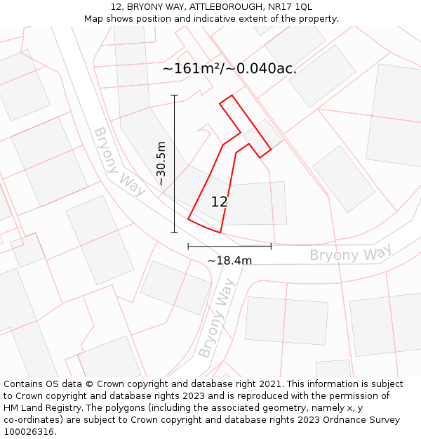 12, BRYONY WAY, ATTLEBOROUGH, NR17 1QL: Plot and title map