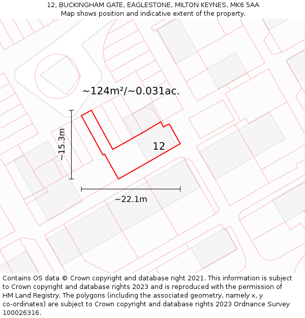 12, BUCKINGHAM GATE, EAGLESTONE, MILTON KEYNES, MK6 5AA: Plot and title map
