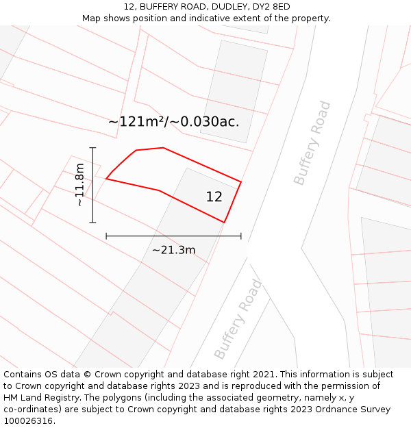 12, BUFFERY ROAD, DUDLEY, DY2 8ED: Plot and title map