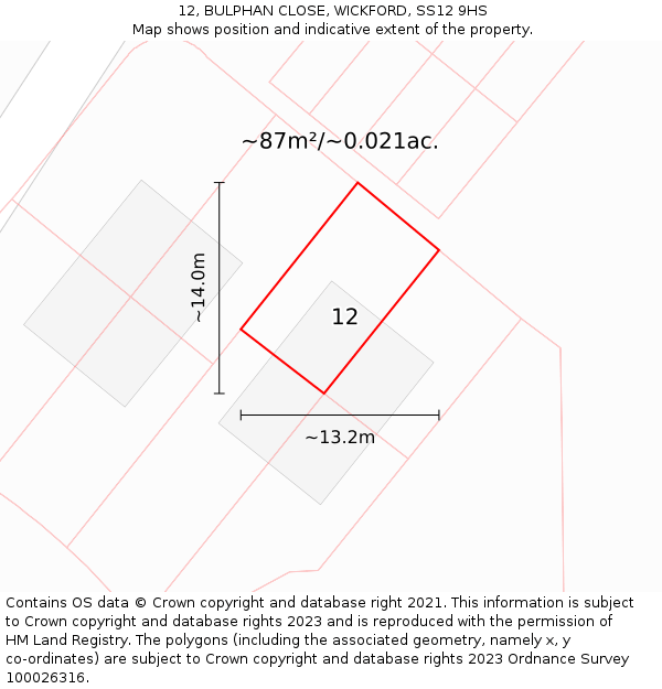 12, BULPHAN CLOSE, WICKFORD, SS12 9HS: Plot and title map