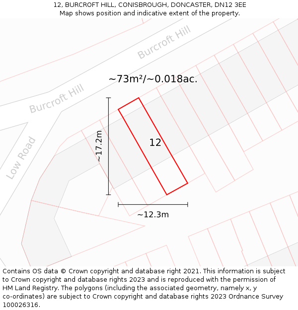 12, BURCROFT HILL, CONISBROUGH, DONCASTER, DN12 3EE: Plot and title map