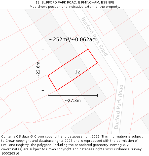 12, BURFORD PARK ROAD, BIRMINGHAM, B38 8PB: Plot and title map
