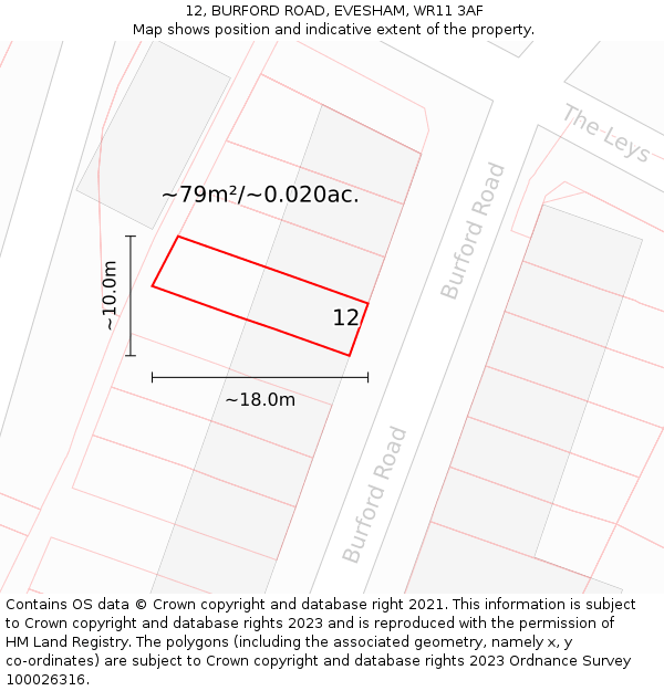 12, BURFORD ROAD, EVESHAM, WR11 3AF: Plot and title map