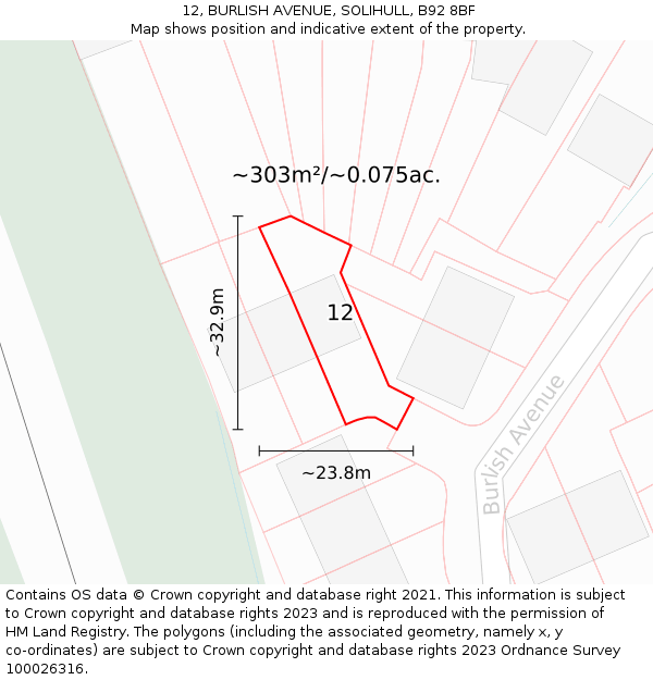 12, BURLISH AVENUE, SOLIHULL, B92 8BF: Plot and title map