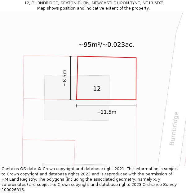 12, BURNBRIDGE, SEATON BURN, NEWCASTLE UPON TYNE, NE13 6DZ: Plot and title map
